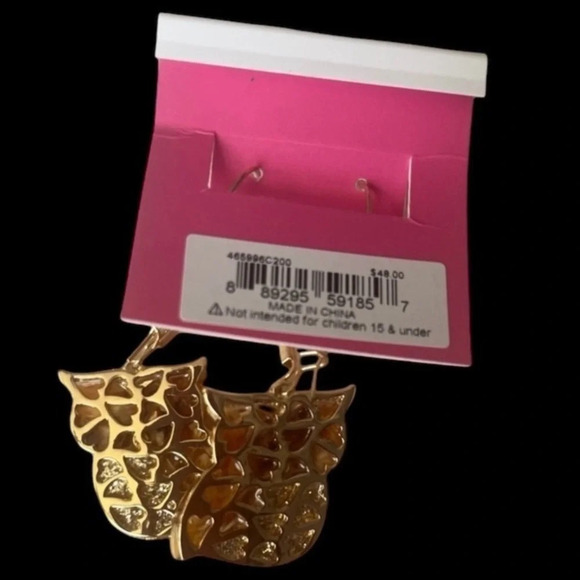 BETSEY JOHNSON Gold-Tone Aurora Borealis Crystals Green-Eyed Owl Earrings NWT - Picture 3 of 4